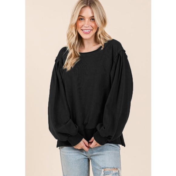 "The Londyn" Black Pleated Sleeve Sweatshirt - Picture 1 of 2